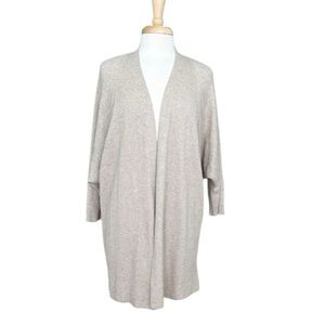 Pure Jill Cotton Cream Long Open-Front Cardigan Sweater Size Large